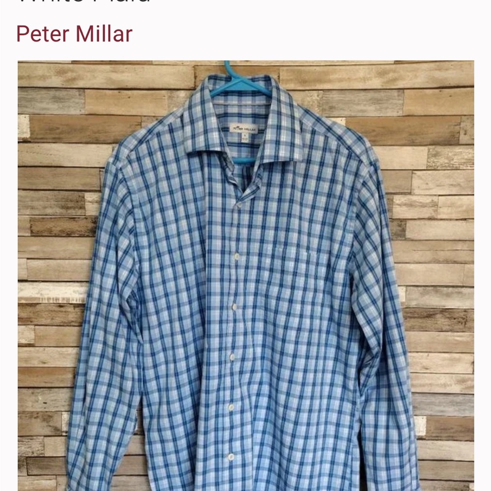 peter millar button down Oxford blue plaid shirt size large